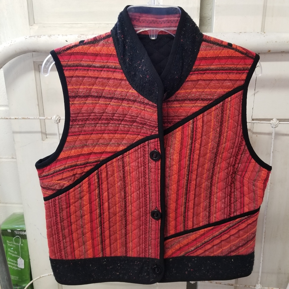 Vintage Large Quilted Reversible Linen Blend Vest